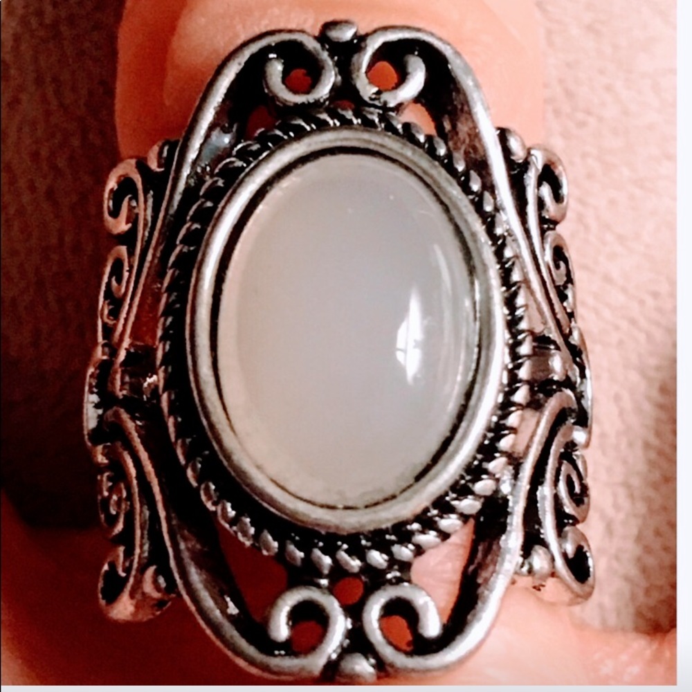 Moonstone Ring Boho Antique Fire Opal 925 Sz 6